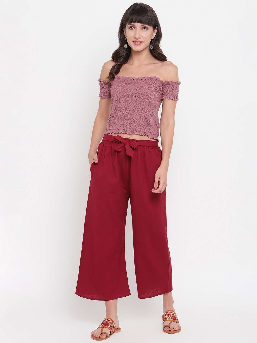 Women's Rayon Solid Off-Shoulder Smocked Crop Top Short Sleeve Casual Styles Tank Top (FREE SIZE) Multi29 - Image 4