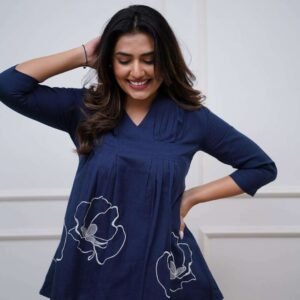 Women's Cotton Embroidered Co-ord Set 2 Piece Top Bottom Set